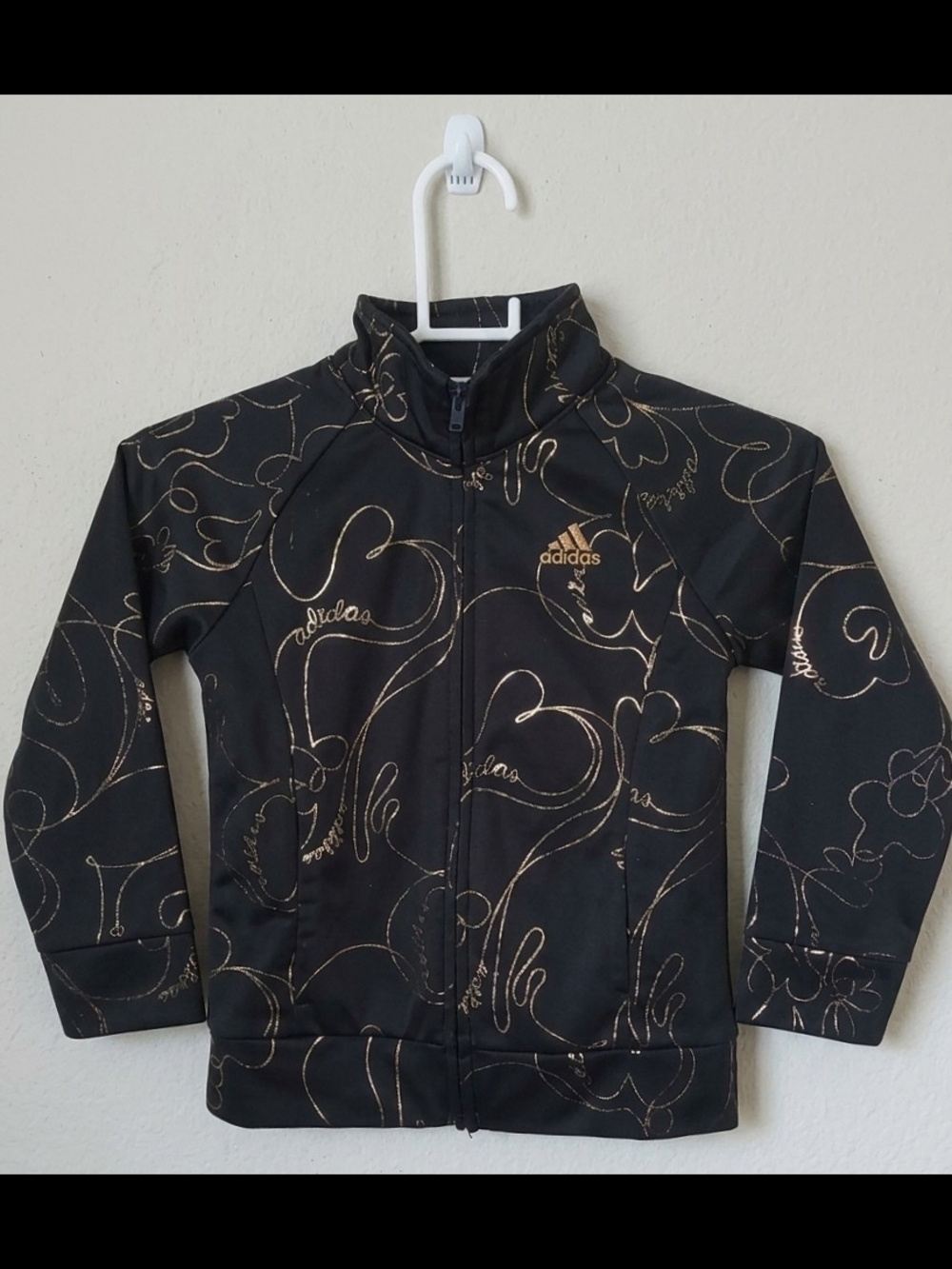 Adidas Black Jacket with Rose Gold Heart Print